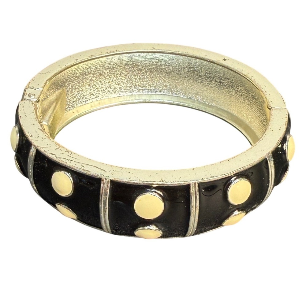 Premiere Design Enamel Black and Cream Polka Dot Hinge Bracelet Cuff